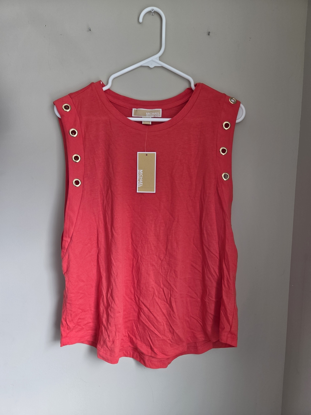 Michael Kors Coral Red Tank with Gold Grommet Accents Large Office Date Top